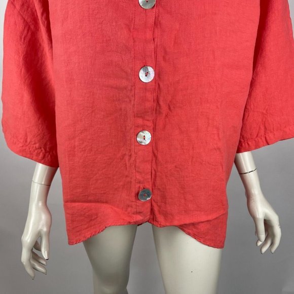 Cut Loose Heavy Linen Jacket Button-Up Top Women S M Collared Hi-Low 3/4 Sleeve - Picture 9 of 11